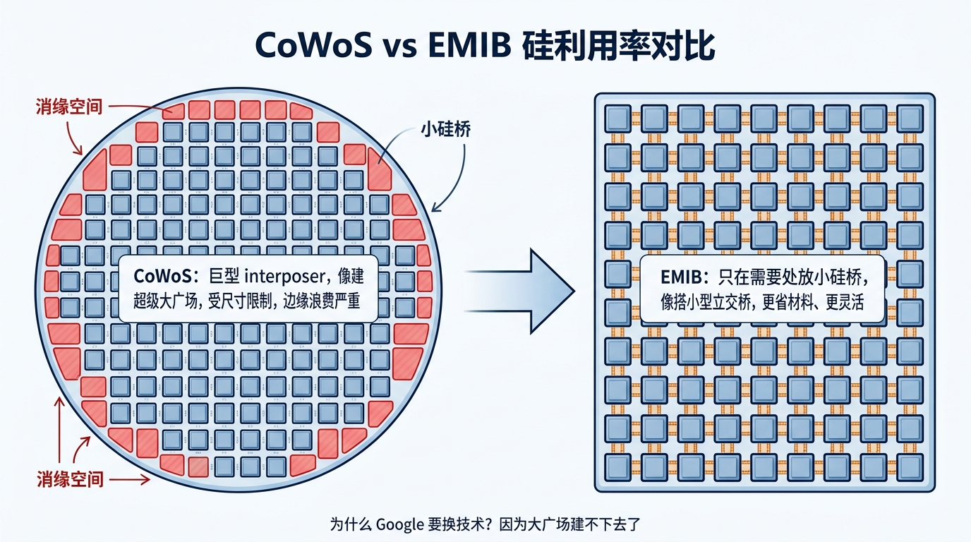 CoWoS vs EMIB 硅利用率对比
