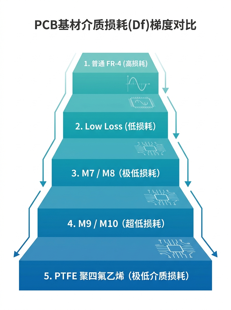 PCB基材介质损耗(Df)梯度对比